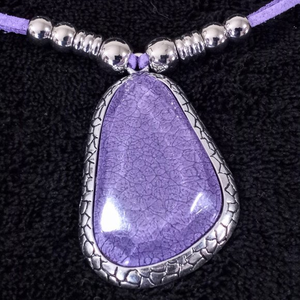 Purple Pendant Necklace with Silver Tone Accents ‎ #1128